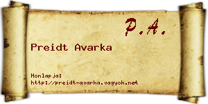 Preidt Avarka névjegykártya